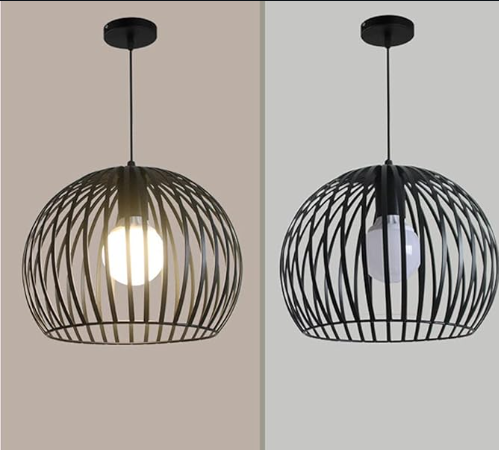 Ceiling Hanging Light, Black Wrought Iron Chandelier Mesh Circular Metal Industrial Lighting Pendant Lamp Club Restaurant Ceiling Hanging Light Fixture V-intage Wrought Iron Lampshade Dining Room
