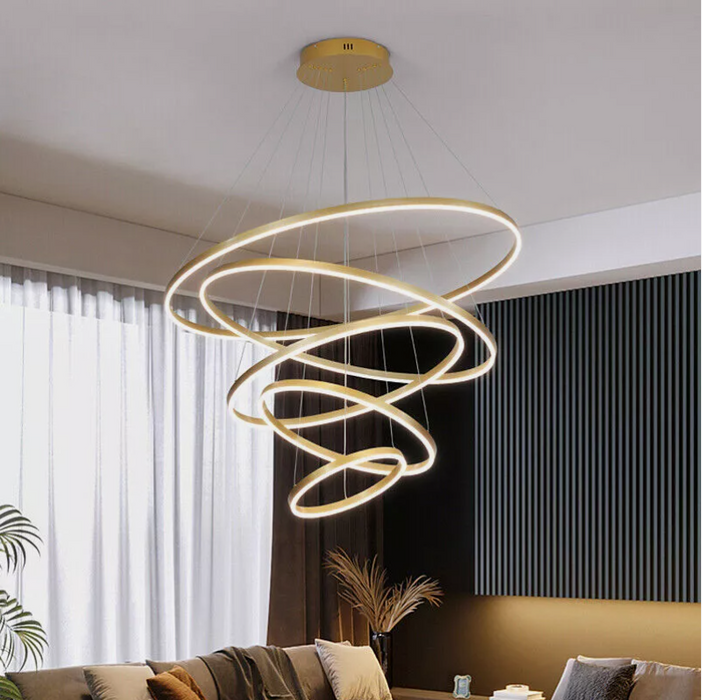5Ring lights Big Round LED Chandelier Villa Stairs Ring Pendant Light Loft Ceiling Lamp