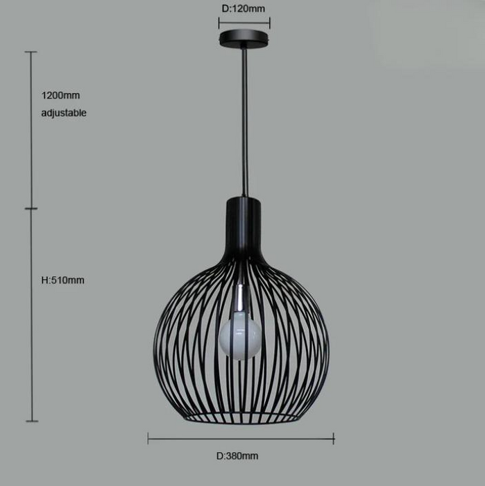 Black Modern Pendant Light Metal Cage Lamp Kitchen Chandelier Lighting Black 38CM