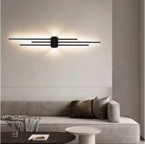 Creative and fashionable geometric lines aluminum black LED wall lamp bedroom study studio lighting fixtures
