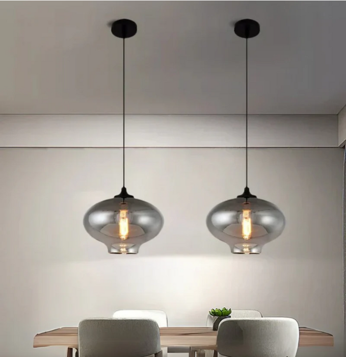 Modern Industrial Glass Combination Restaurant Chandelier ,Modern Smoke Gray Glass Pendant Lights for Living Room Nordic Led Hanglamp Loft Industrial Hanging Lamp Home Decor Luminaire E27