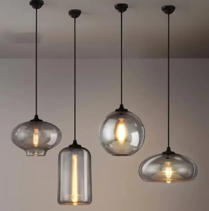 Modern Industrial Glass Combination Restaurant Chandelier ,Modern Smoke Gray Glass Pendant Lights for Living Room Nordic Led Hanglamp Loft Industrial Hanging Lamp Home Decor Luminaire E27