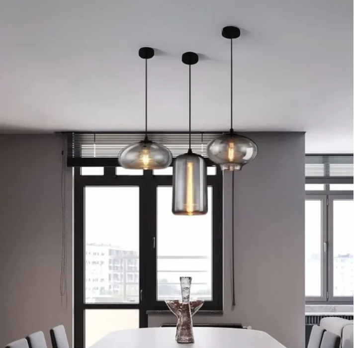 Modern Industrial Glass Combination Restaurant Chandelier ,Modern Smoke Gray Glass Pendant Lights for Living Room Nordic Led Hanglamp Loft Industrial Hanging Lamp Home Decor Luminaire E27