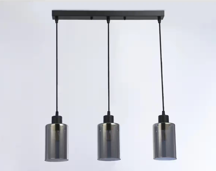 Lindby Kourtney Pendant Light (Modern) in Black (3 Bulbs, E27) - Glass Pendant Lamp Dining Table Lamp Pendant Light Living Room Light