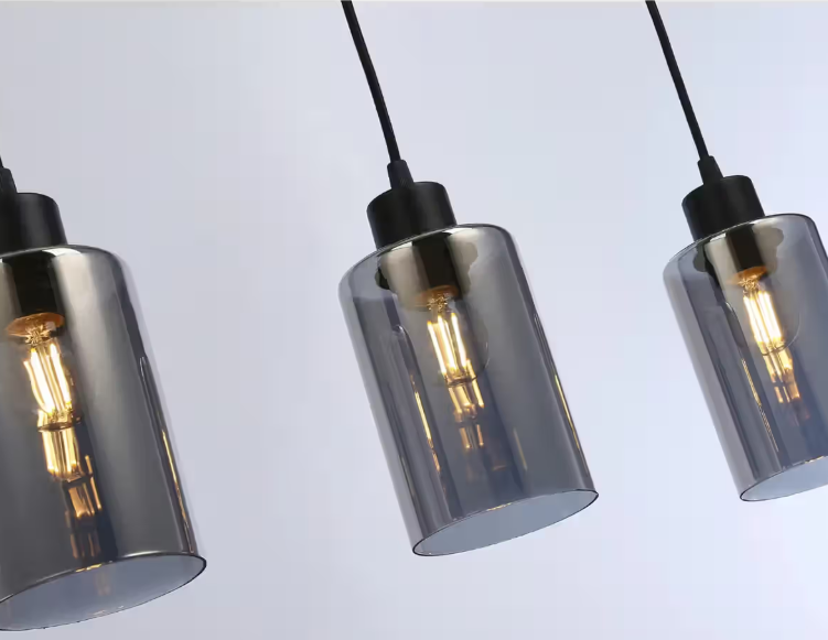 Lindby Kourtney Pendant Light (Modern) in Black (3 Bulbs, E27) - Glass Pendant Lamp Dining Table Lamp Pendant Light Living Room Light