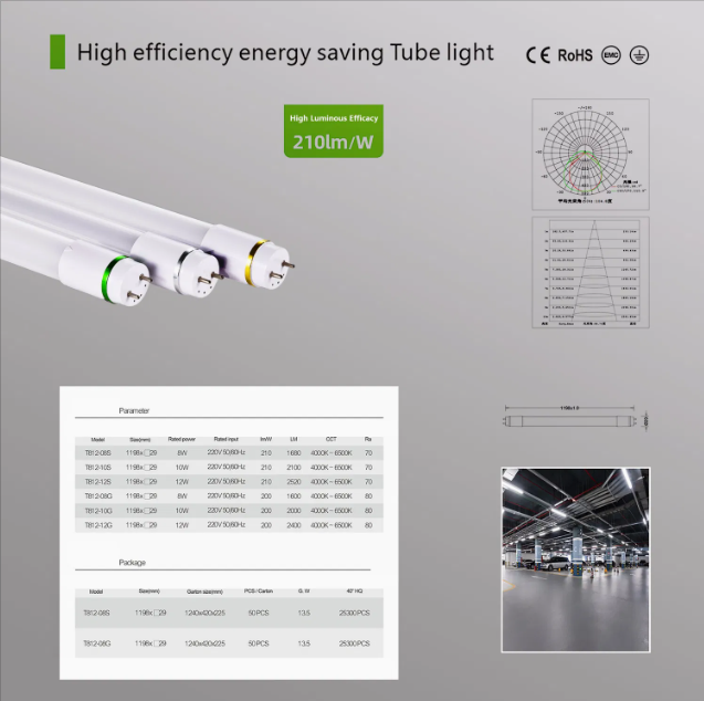 High Luminous Efficiency 210lm/W 4FT 5FT 1.2M 1.5M  No Flicker  Energy Saving Lamp Shopping Mall Fixture 10W 15W T8 LED Tube Lighting