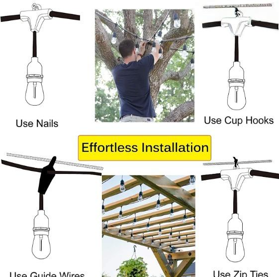 LED S14 Waterproof 15 Sockets 2700K Outdoor String Light Bulb/Sold Per Meter