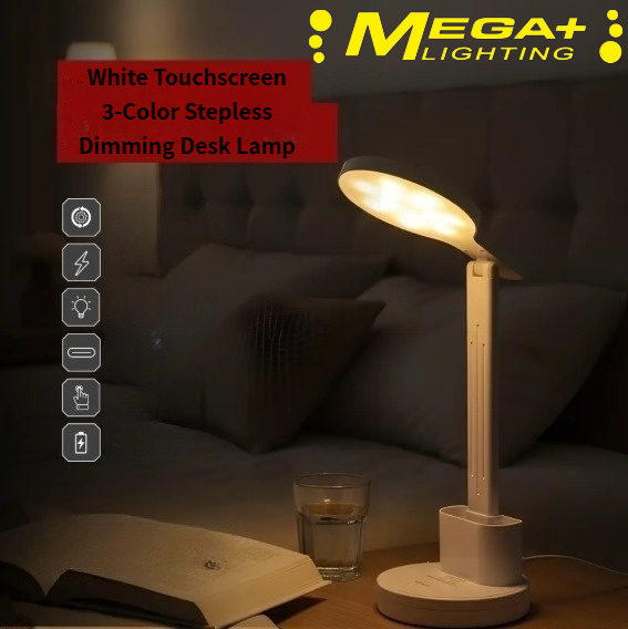 Meet the White Touchscreen 3‑Color Stepless Dimming Desk Lamp rechargeable lighting
