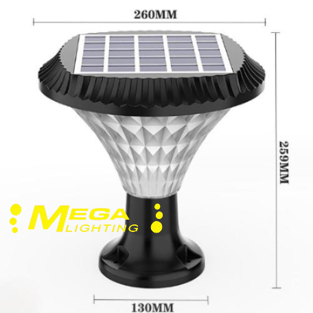 20W solar pillar post light diamond‑cut transparent shade pillar‑top mount no‑wiring MEGA LIGHTING South Africa