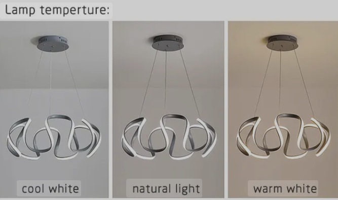 Modern Silver Chandelier with Wave Acrylic Shade - 3/5/6 Lights Dining Room Pendant Light (White/Warm Light)
