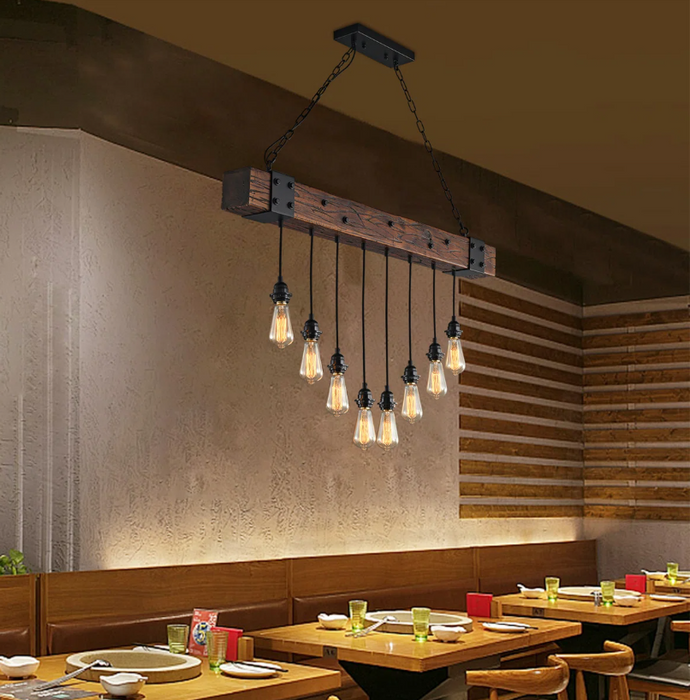10-Light Dark Brown Wood and Black Linear Farmhouse Bare Bulb LED Chandelier, Large Linear Modern Farmhouse Chandeliers Light for Dining Room, Kitchen Island, Bedroom