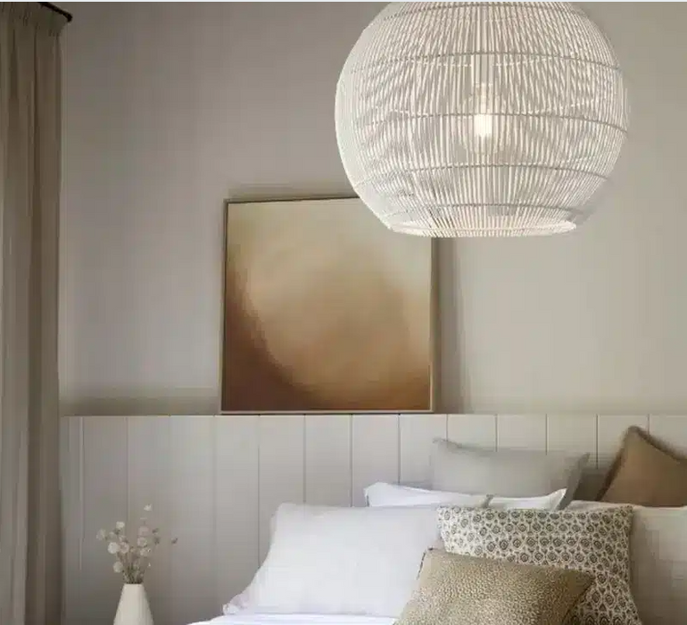 Round Farmhouse Rattan Pendant Lights with Adjustable Hanging Rope E27