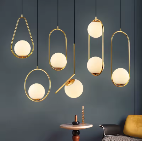 Nordic Glass Ball Pendant Lights Industriel Hanging Lamp luxury Black art Kitchen hotel hoop decor Pendant Lamp
