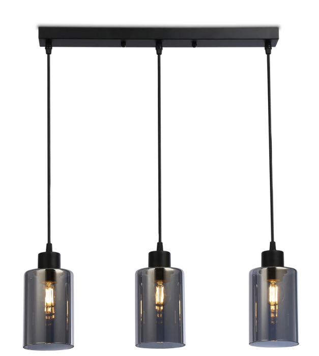 Lindby Kourtney Pendant Light (Modern) in Black (3 Bulbs, E27) - Glass Pendant Lamp Dining Table Lamp Pendant Light Living Room Light