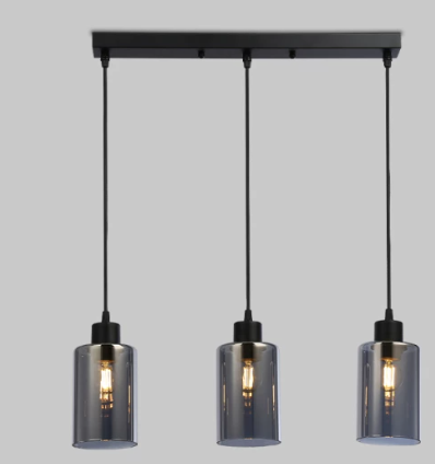 Lindby Kourtney Pendant Light (Modern) in Black (3 Bulbs, E27) - Glass Pendant Lamp Dining Table Lamp Pendant Light Living Room Light