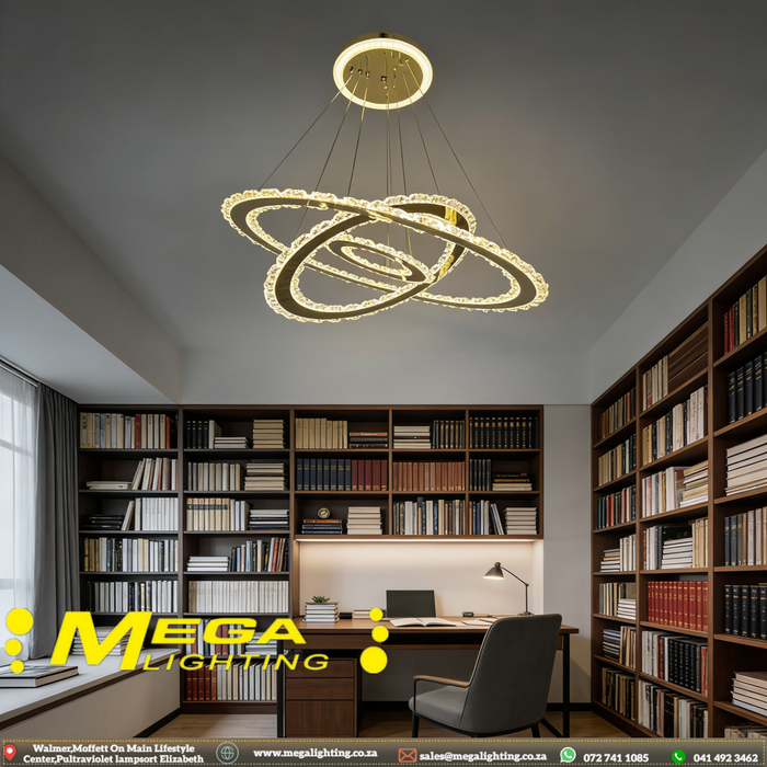 Shop 3-ring modern oval LED chandelier – stylish hanging ceiling luminaire for living room, dining & bedroom in South Africa | MEGA LIGHTING