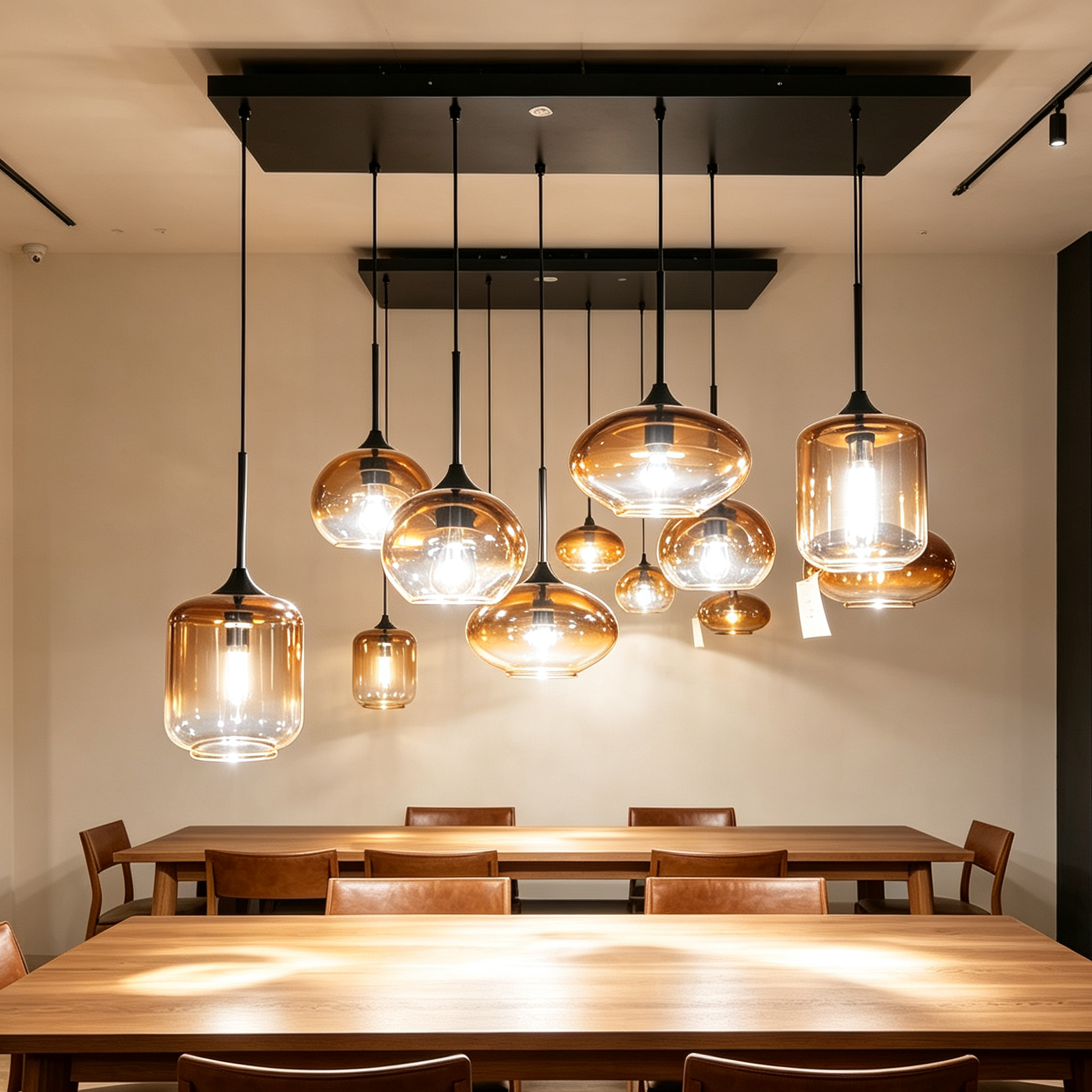 Smoked Hand-Blown Glass Shades | Modern Long Hanging Lamp for Kitchen Island, Dining Table & Open-Plan Living Room