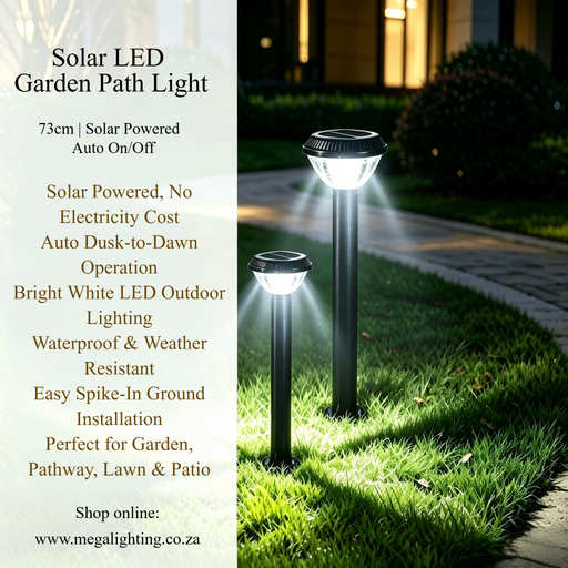Main image: Black 73cm solar garden bollard light, solar powered outdoor pathway light for garden landscaping MEGA LIGHTING South Africa