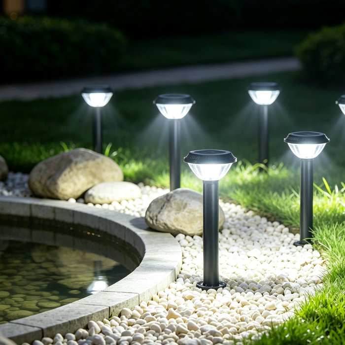 Main image: Black 73cm solar garden bollard light, solar powered outdoor pathway light for garden landscaping MEGA LIGHTING South Africa
