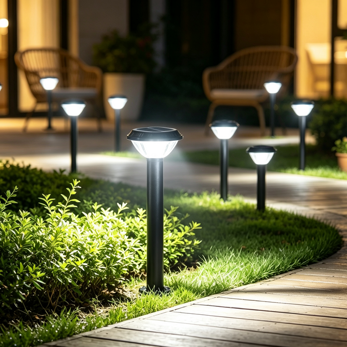Main image: Black 73cm solar garden bollard light, solar powered outdoor pathway light for garden landscaping MEGA LIGHTING South Africa