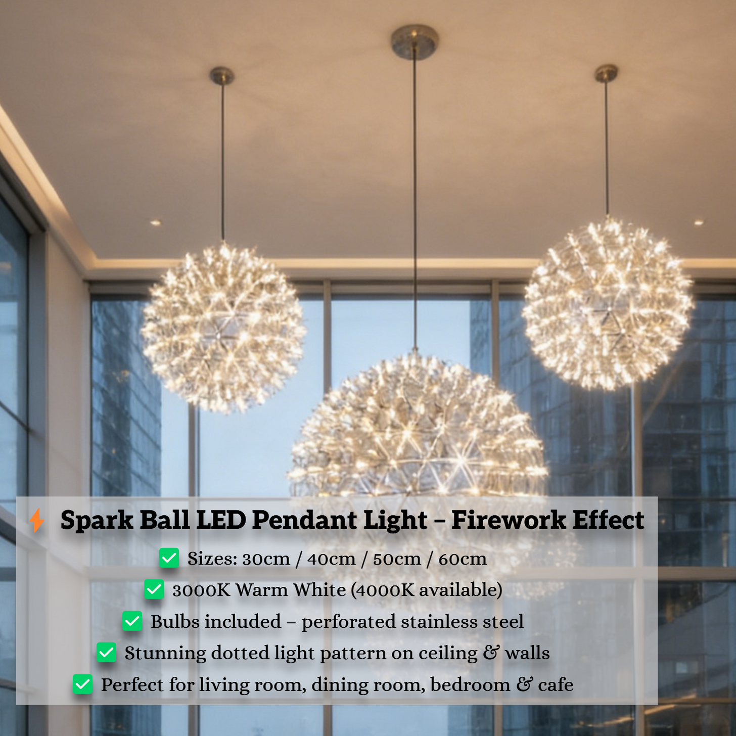 Modern Loft Spark Ball LED Pendant Light | 3000K Warm White | 30/40/50 ...