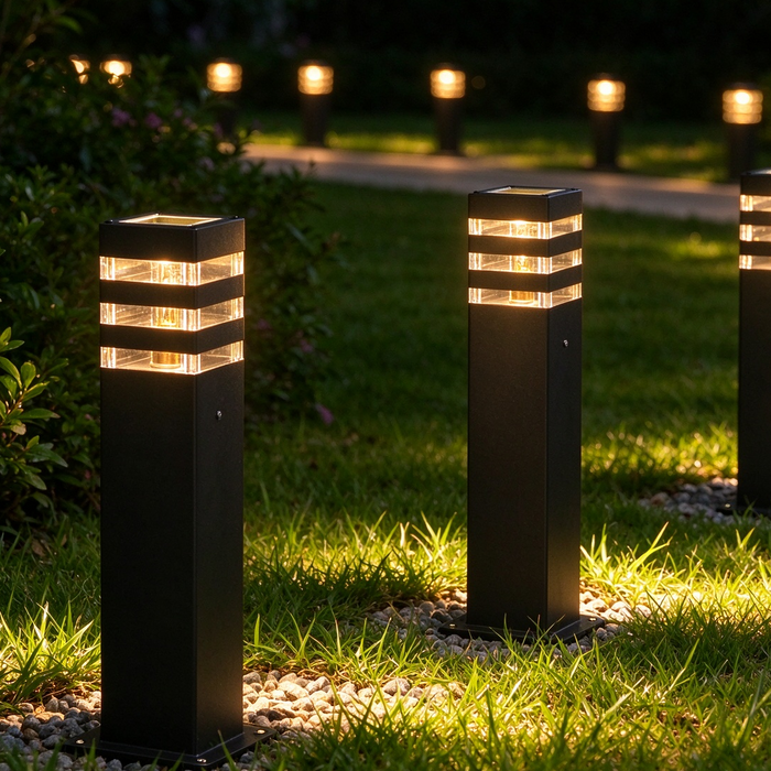 Square Garden Bollard Light – 9×9cm × H60cm | Matte Black Aluminium + Clear PC | E27 Socket (Bulb Not Included) | Weatherproof Outdoor Lighting for Garden, Pathway &amp; Driveway | MEGA LIGHTING South Africa