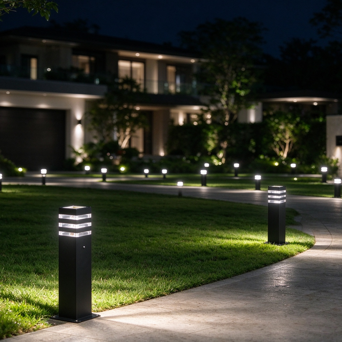 Square Garden Bollard Light – 9×9cm × H60cm | Matte Black Aluminium + Clear PC | E27 Socket (Bulb Not Included) | Weatherproof Outdoor Lighting for Garden, Pathway &amp; Driveway | MEGA LIGHTING South Africa