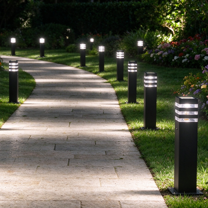 Square Garden Bollard Light – 9×9cm × H60cm | Matte Black Aluminium + Clear PC | E27 Socket (Bulb Not Included) | Weatherproof Outdoor Lighting for Garden, Pathway &amp; Driveway | MEGA LIGHTING South Africa