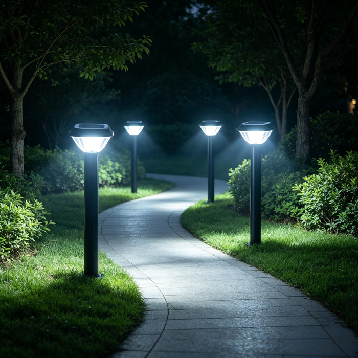 Main image: 73cm square‑top solar garden bollard light, IP waterproof spike‑in outdoor path light MEGA LIGHTING South Africa