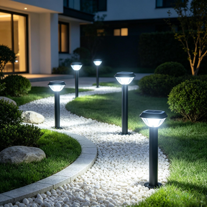 Main image: 73cm square‑top solar garden bollard light, IP waterproof spike‑in outdoor path light MEGA LIGHTING South Africa