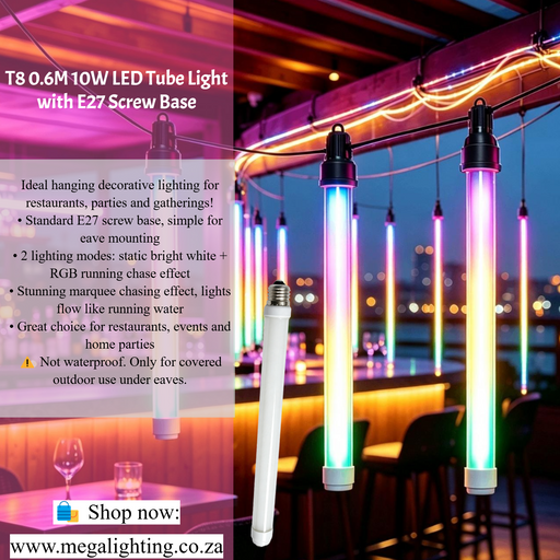 T8 0.6M 10W LED Tube Light E27 Screw Base RGB chase marquee decorative hanging light