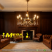 MG‑1959‑6 6‑arm vintage brass crystal chandelier antique‑brass frame crystal drops bead‑chains adjustable chain MEGA LIGHTING South Africa