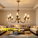 MG‑1959‑6 6‑arm vintage brass crystal chandelier antique‑brass frame crystal drops bead‑chains adjustable chain MEGA LIGHTING South Africa