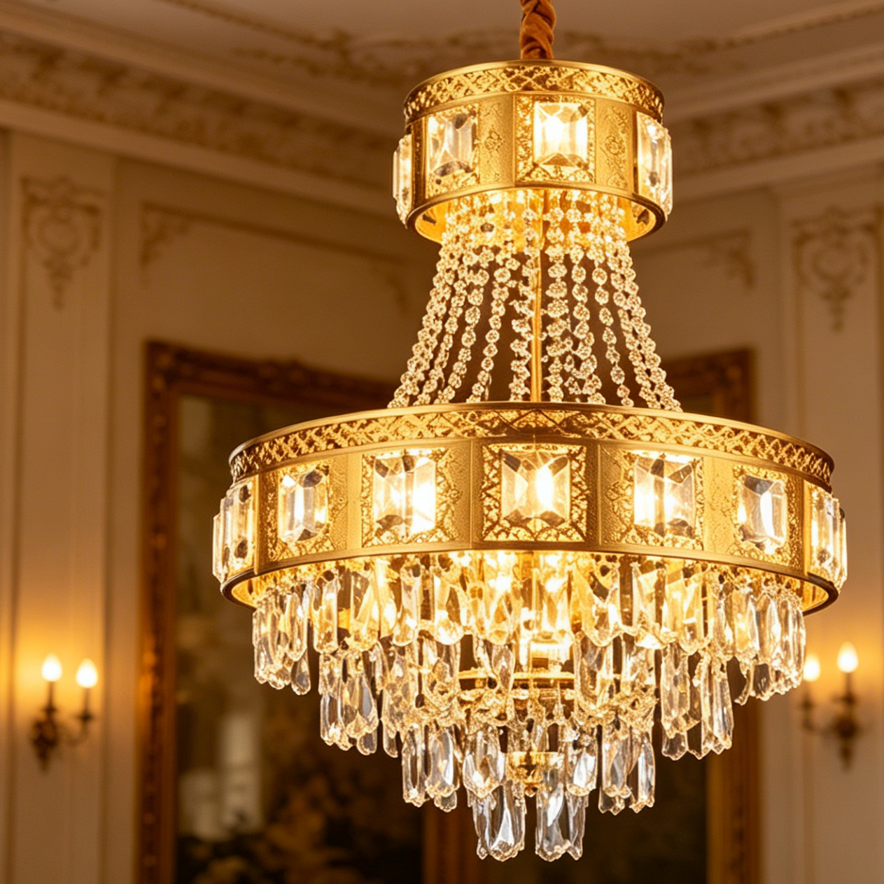 Vintage Gold Crystal Chandelier | 8 x E14 Bulbs | Classic Luxury Ceiling Light for Living & Dining Rooms | MEGA LIGHTING