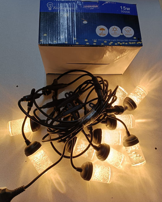 5M Led String With Hooks warm white IP54  10 Bulbs With Extension Port 220V