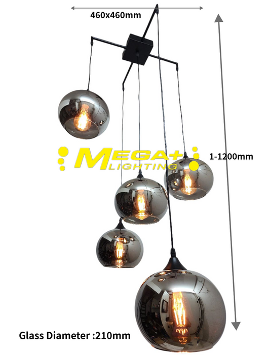 5 E27 Modern Nordic Chandelier smoke glass pendant light