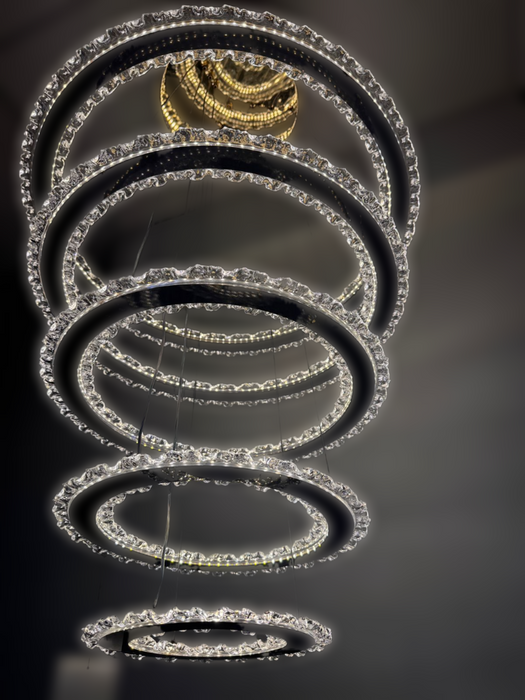 3-in-1 Smart Lighting  5Rings Chandeliers Modern Oval Rings Led Chandelier Hanging Lighting Luster Pendulum Ceiling Fixture Luminaire for Living Room