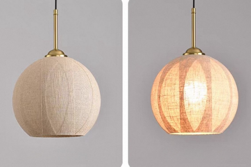 Pendant Light | Handwoven Linen Shade Hanging Light Fixture | Soft Ambient Lighting for Living Room, Bedroom, or Dining Area