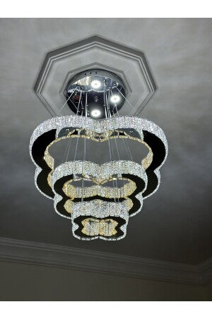 3  colors Modern Crystal Led Chandelier Lights Home Lighting Chrome Lustre Chandeliers Ceiling Pendant Fixtures Compatible with Living Room,Modern Chandelier Light (2Rings D50Xd30Cm Changeable)/D49*35