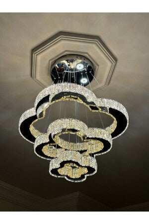 3  colors Modern Crystal Led Chandelier Lights Home Lighting Chrome Lustre Chandeliers Ceiling Pendant Fixtures Compatible with Living Room,Modern Chandelier Light (2Rings D50Xd30Cm Changeable)/D49*35