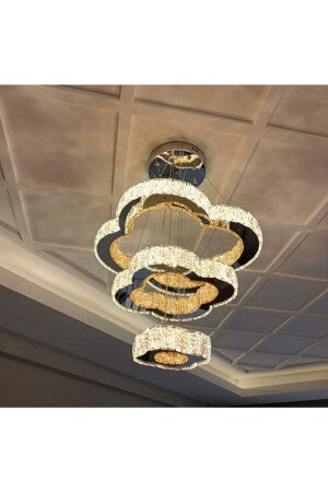 3  colors Modern Crystal Led Chandelier Lights Home Lighting Chrome Lustre Chandeliers Ceiling Pendant Fixtures Compatible with Living Room,Modern Chandelier Light (2Rings D50Xd30Cm Changeable)/D49*35