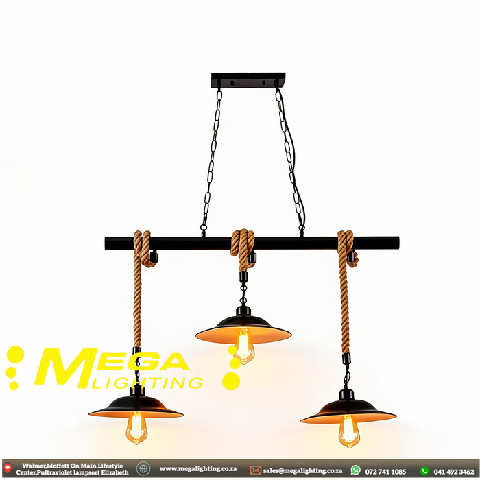 Black Barn Rope Swing Pendant Light | 3-Light Industrial Hanging