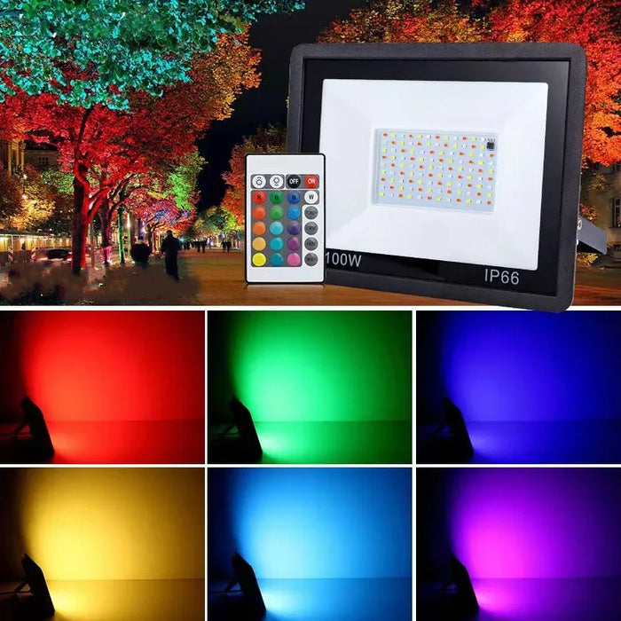 10w 50w 100w RGB LED Flood Light RGB Flood Light 10w 50w 100w RGB Reflector IP68 Waterproof LED Spotlight 110V/220V Projector Lamp Outdoor Garden Lighting