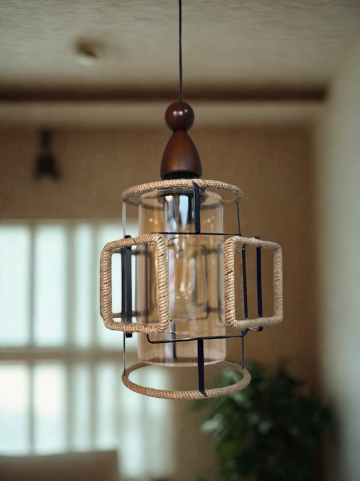 Vintage Cage Pendant Light 1xE27 Head Metal Ceiling Light with Wicker Black Linear Shade