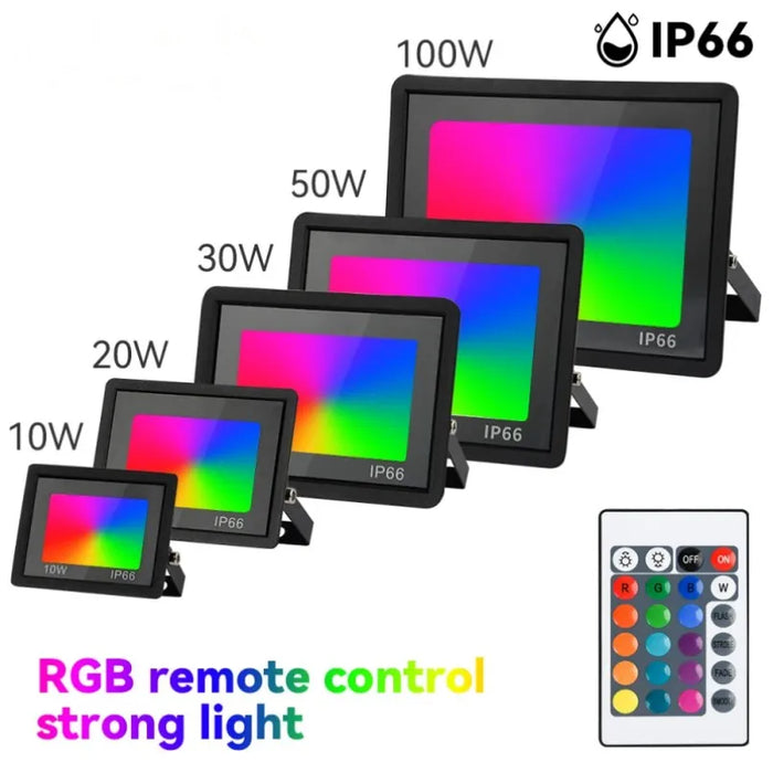 10w 50w 100w RGB LED Flood Light RGB Flood Light 10w 50w 100w RGB Reflector IP68 Waterproof LED Spotlight 110V/220V Projector Lamp Outdoor Garden Lighting