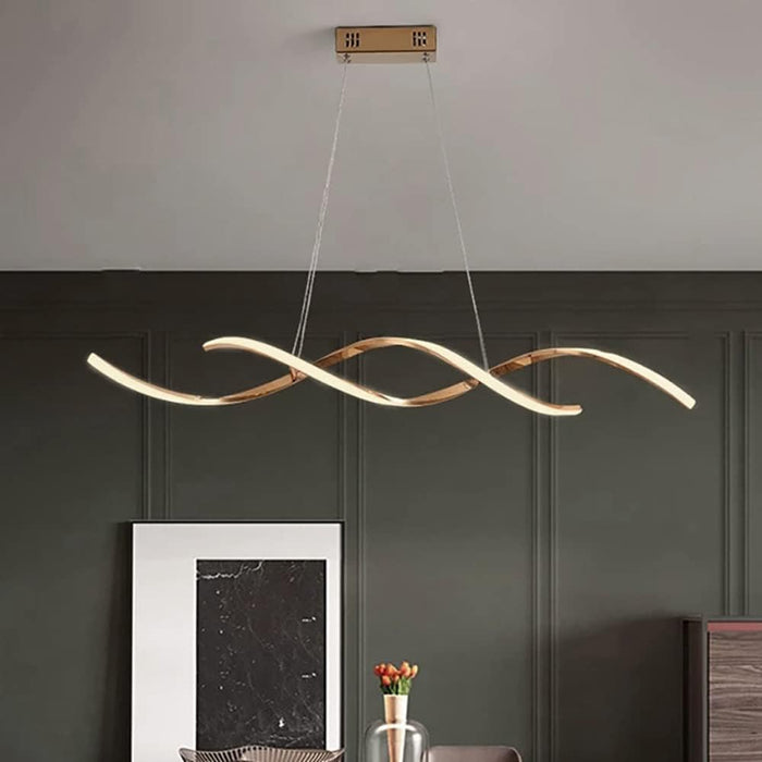 thumbnail image 2 of 2-Light Gold Linear Chandelier With White Fabric Shades - Adjustable Modern Pendant Light For Dining Room & Kitchen Island 2 of 6