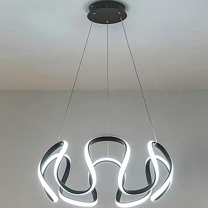 Modern Silver Chandelier with Wave Acrylic Shade - 3/5/6 Lights Dining Room Pendant Light (White/Warm Light)