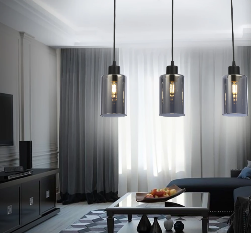 Lindby Kourtney 3‑Light Modern Black Glass Pendant Light (E27) | Dining ...