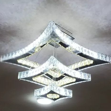 Modern Crystal Led Chandelier Lights Home Lighting Chrome Lustre Chandeliers Ceiling Pendant Fixtures Compatible with Living Room,Modern Chandelier Light (2Rings D50Xd30Cm Changeable)/D49*35