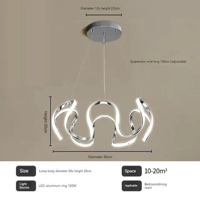 Modern Silver Chandelier with Wave Acrylic Shade - 3/5/6 Lights Dining Room Pendant Light (White/Warm Light)